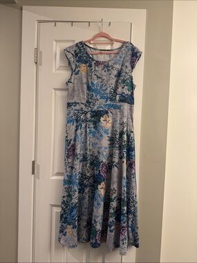 Light Gray Floral Maxi Dress with Blue and Purple Accents